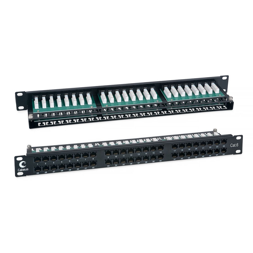 Cabeus PLHD-48-Cat.6-Dual IDC-1U Патч-панель высокой плотности 19", 1U, 48 портов RJ-45, категория 6