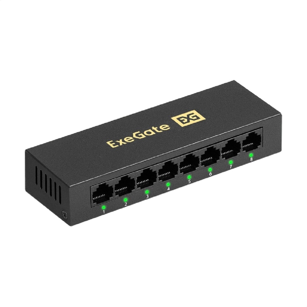 Exegate EX298690RUS Коммутатор неуправляемый ExeGate EDES-1008D (8-портовый UTP 10/100Mbps, металлический корпус, с функцией энергосбережения (EEE), настольный/настенный)