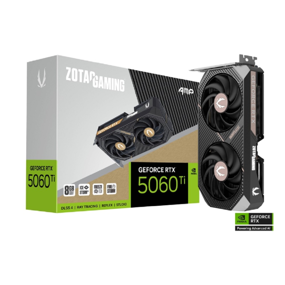 Видеокарта ZOTAC GAMING GeForce RTX 5060 Ti AMP 8GB GDDR7 128bit 2407/2632 MHz  3*DP/HDMI 2*FAN (ZT-B50610F-10M) RTL