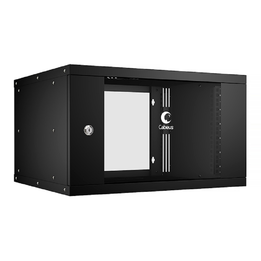 Cabeus WSC-05D-6U55/45-BK Шкаф телекоммуникационный настенный 19" 6U, серия LIGHT разборный, дверь стекло, цвет черный