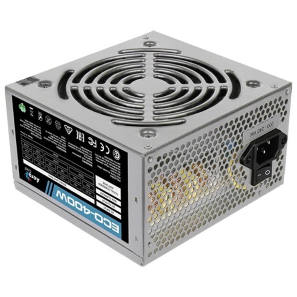 Aerocool 400W Retail ECO-400W ATX v2.3 Haswell, fan 12cm, 400mm cable, power cord, 20+4P, 12V 4P, 1x PCI-E 6P, 2x SATA, 2x PATA, 1x FDD (замена 11083239)