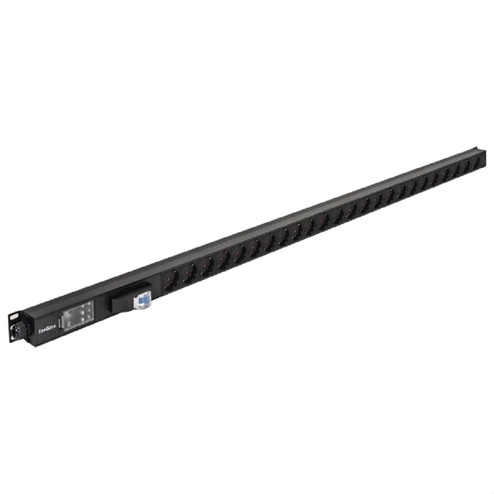 Exegate EX300292RUS Вертикальный блок розеток с автоматом защиты ExeGate ServerPro PDU-V241 Al-24S-T-1P (19", 1U, Алюминий, 24 Schuko, клеммная колодка, 16A, автомат защиты, черный, RTL)