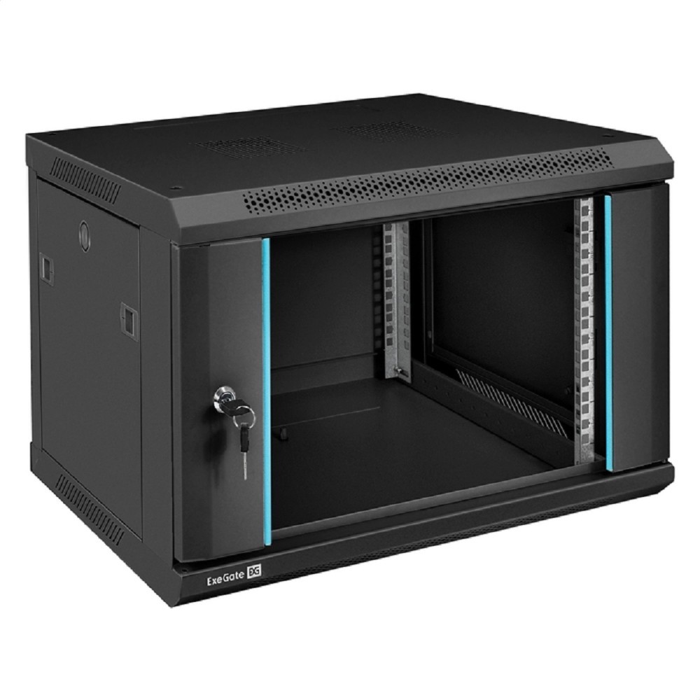 Exegate EX298605RUS Шкаф телекоммуникационный 19" настенный 6U ExeGate EC-WM-6U.450.G.BLACK (19”, 6U, 600x450x370mm (ШхГхВ), передняя дверь закаленное стекло, съемные боковые панели, пыле- и влагозащи