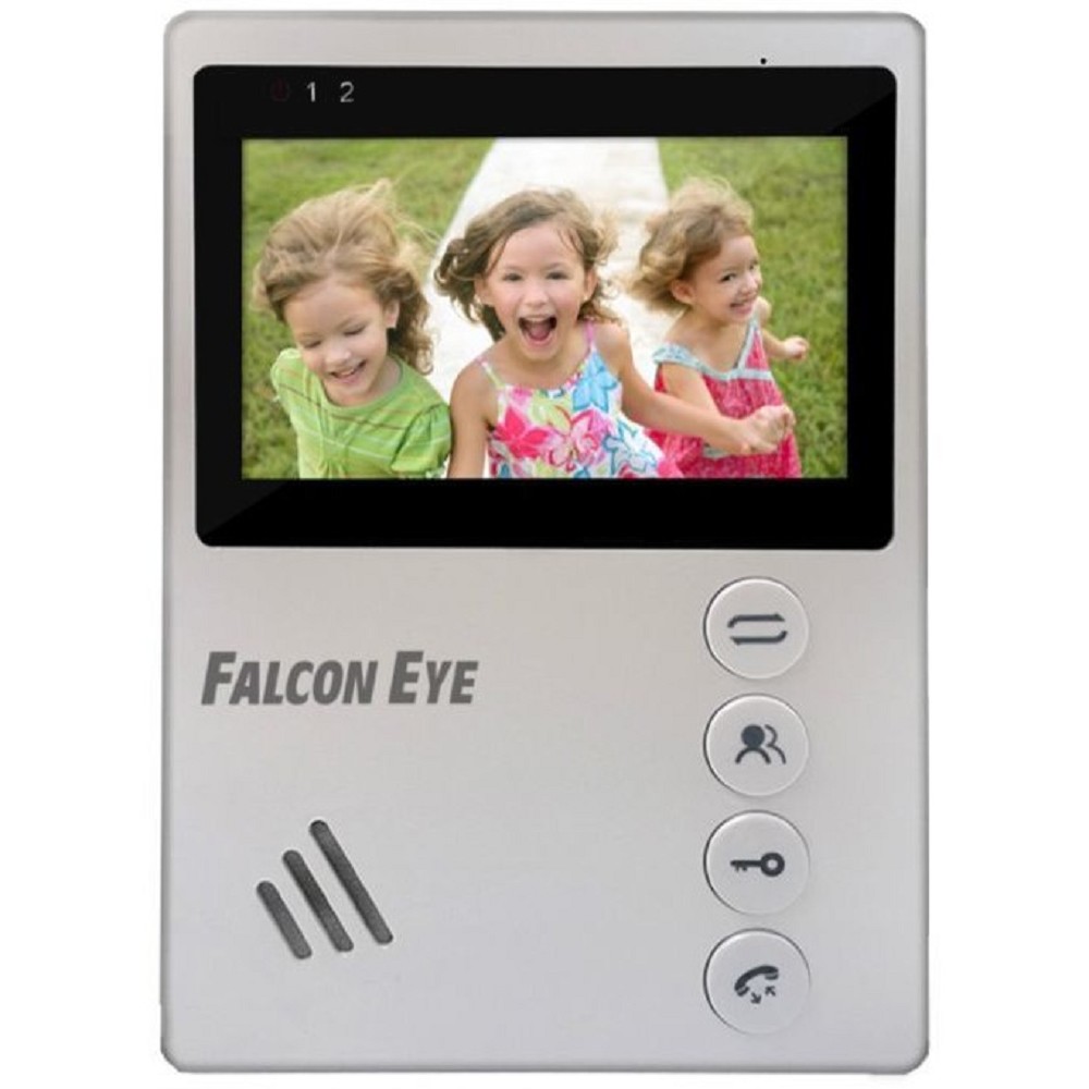 Falcon Eye Vista Видеодомофон: дисплей 4,3" TFT; механические кнопки; подключение до 2-х вызывных панелей;  OSD меню; питание AC 220В (встроенный БП) или от внешнего БП DC 12В