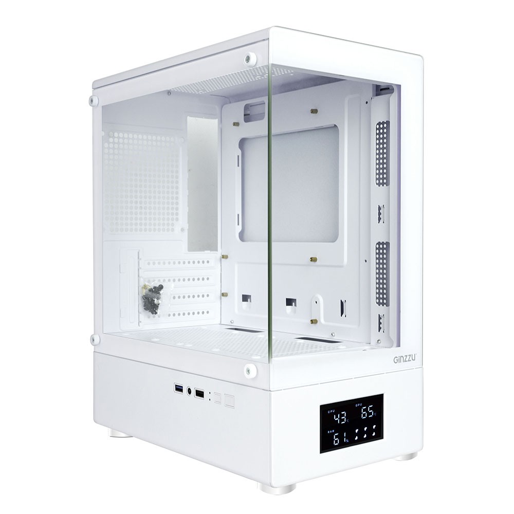 Корпус Ginzzu RX450D mATX жк. дисплей (Белый)