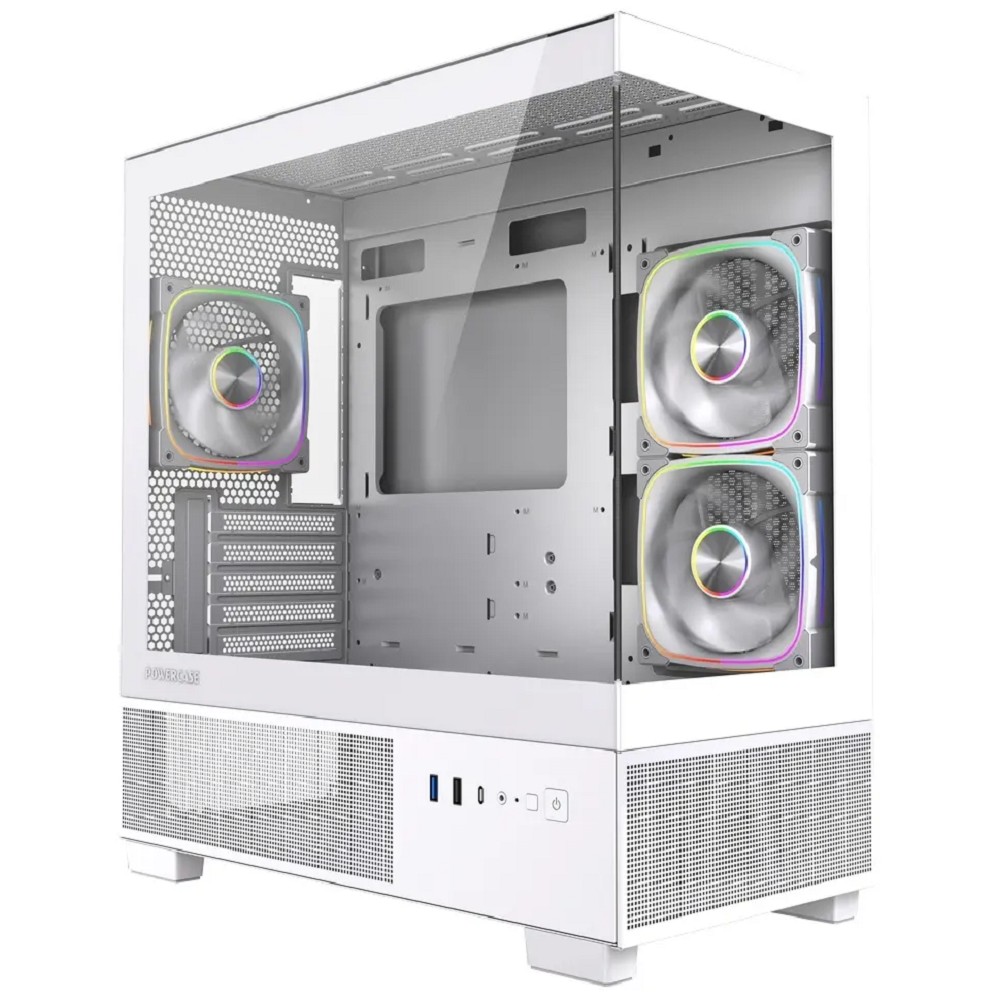 Powercase Корпус Vision Micro S3W, Tempered Glass, Type-C, 3x 120mm ARGB PWM Fan, белый, mATX  (CVMMSW-A3)