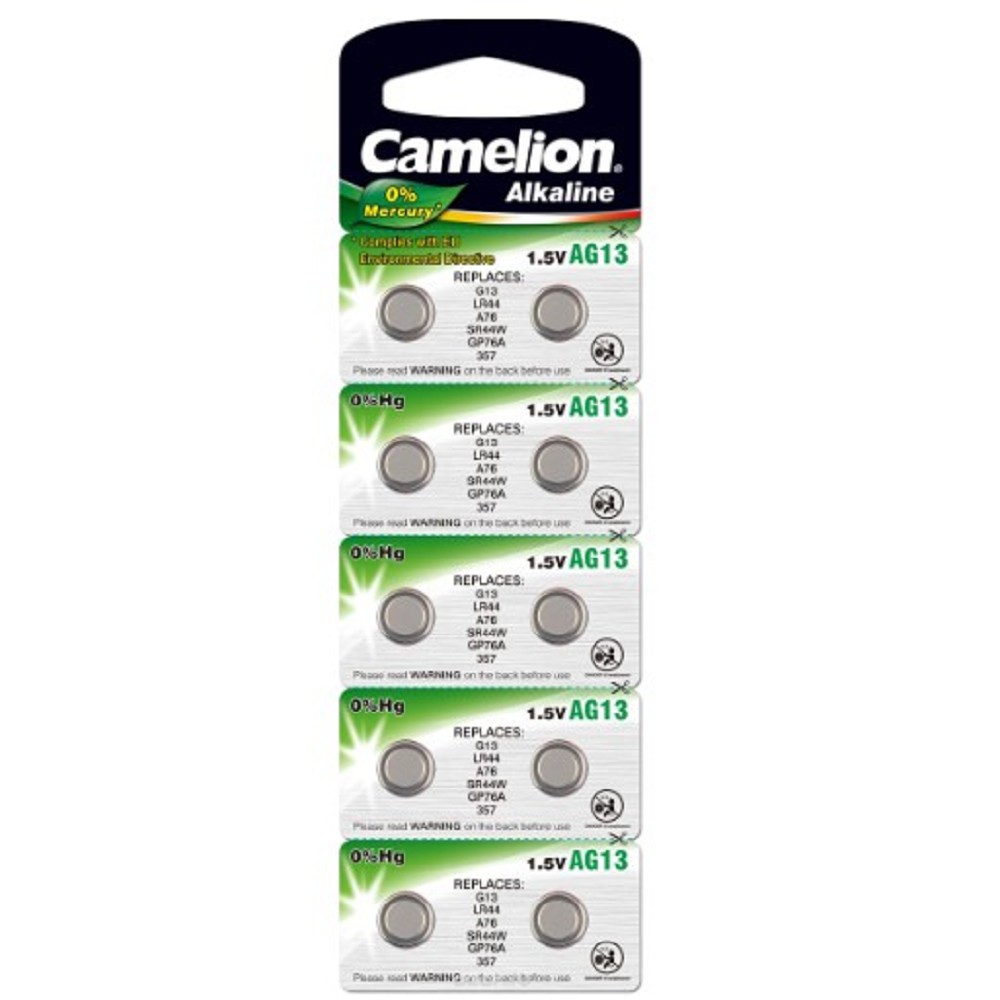 Camelion G13  BL-10 Mercury Free (AG13-BP10(0%Hg), 357A/LR44/A76 батарейка для часов) (10 шт. в уп-ке) 