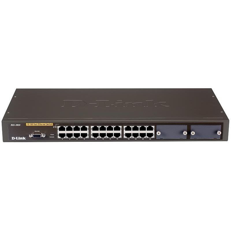 D-Link DES-3026_RFB/A3 Восстановленный управляемый L2 коммутатор, 24x100Base-TX, 2 слота расширения, б/модулей в комплекте