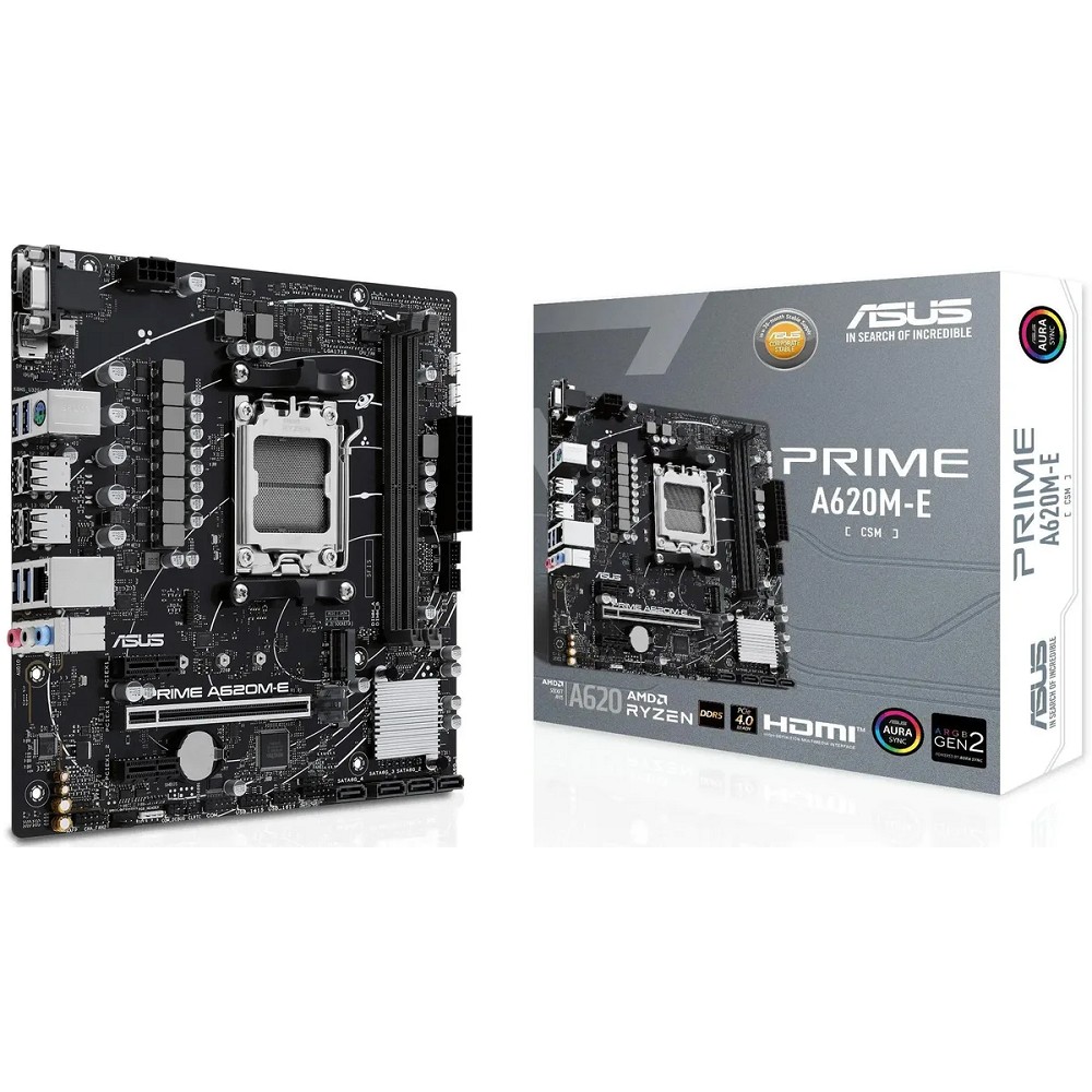 ASUS PRIME A620M-E-CSM (Socket AM5, mATX, 2xDDR5(96GB), VGA/DP/HDMI, 1xPCIe 4.0x16/2xPCIe 4.0x1, 1xLAN, 4xSATA 6Gb/s, 1xM.2, 2xUSB 3.2, 4xUSB 2.0, 1xPS/2)