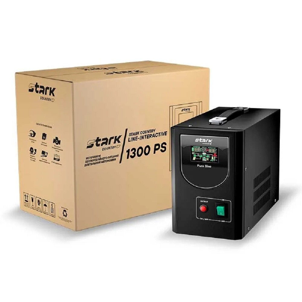 ИБП STARK SC 1300 PS 1300ВА/1100Вт (12/24А) БЕЗ АКБ {Line-Interactive, на пол, 154-264В, 2 х ЕВРО, Чистый синус, БЕЗ АКБ - внеш 1x 55-480Ач} {00-00017117}