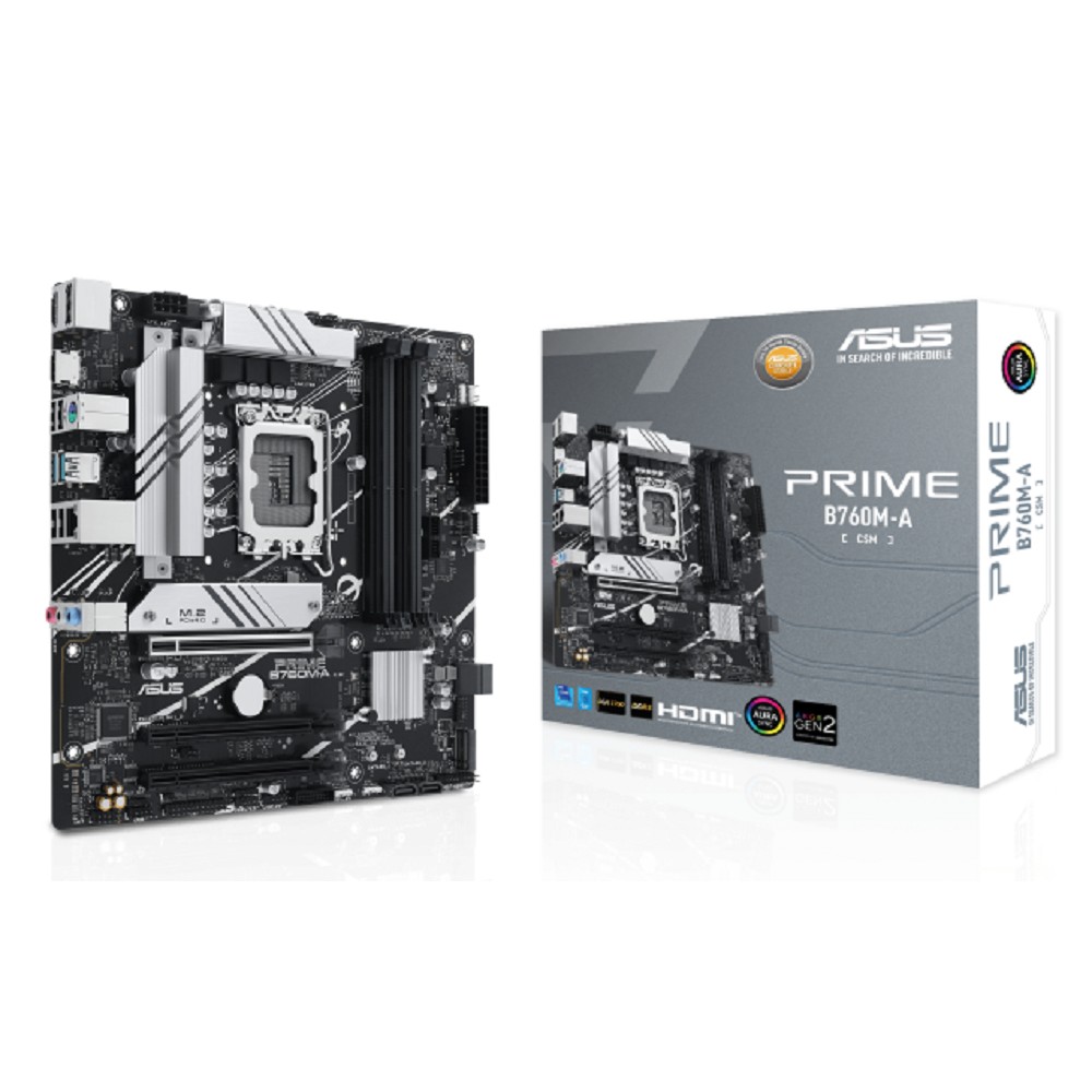 ASUS PRIME B760M-A-CSM (Socket 1700, mATX, 4xDDR5(128GB), DP/2xHDMI, 3xPCIe 4.0x16, 4xSATA 6Gb/s,  2*M2,  2,5xLAN,  2xUSB 3.1, 4xUSB 2.0, 1xPS/2)