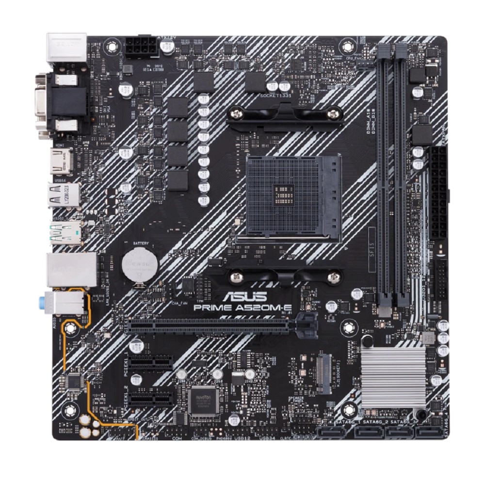 ASUS PRIME A520M-E/CSM (Socket AM4, mATX, 2xDDR4(64GB), VGA/DVI/HDMI, 1xPCIe3.0x16, 1xLAN, 4xSATA 6Gb/s, 1 x USB 3.2 Gen 2, 2 x USB 2.0, 4 x USB 3.2, 1xPS/2)