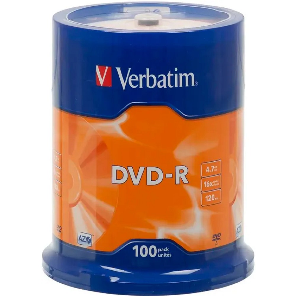 Verbatim Диски DVD-R 4.7Gb 16-х, 100 шт, Cake Box (43549)
