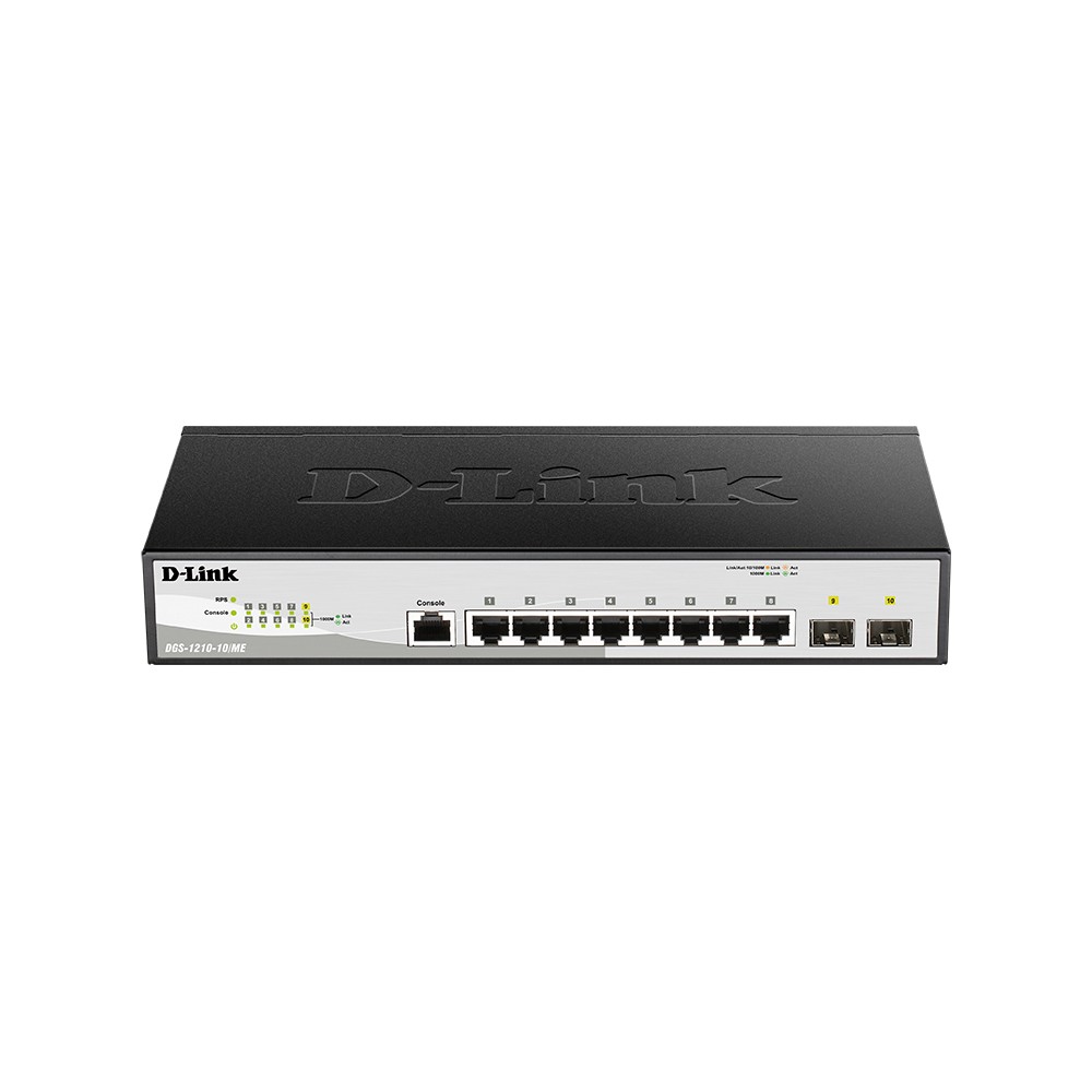 D-Link DGS-1210-10/ME/B2A Управляемый L2 коммутатор с 8 портами 10/100/1000Base-T и 2 портами 1000Base-X SFP