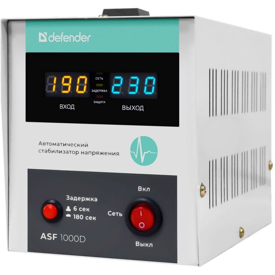 Defender Стабилизатор напряжения ASF 1000D напольный 600Вт метал корпус, 1 розетка [99035]