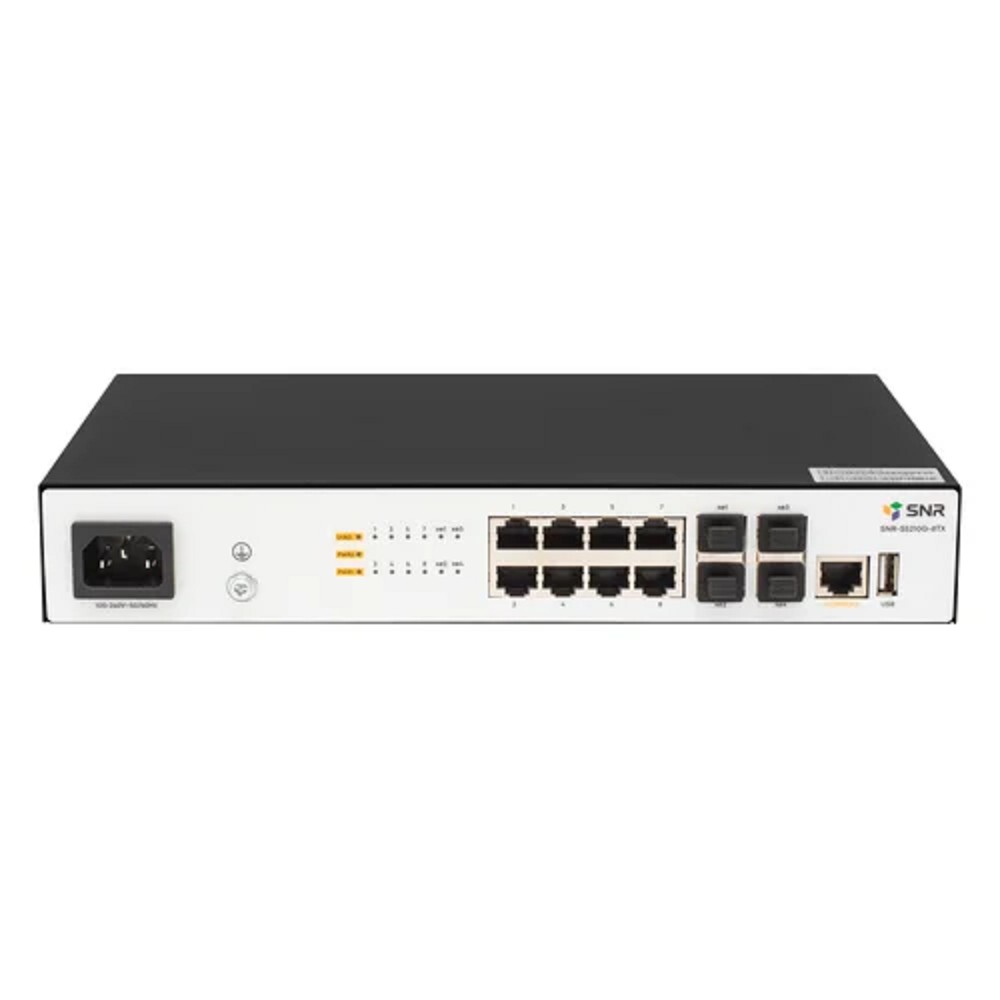 SNR SNR-S5210G-8TX-RPS Управляемый коммутатор уровня 2+, 8 портов 10/100/1000Base-T, 4 порта 1/10G SFP+, встроенный БП ~220V AC, RPS 12V DC