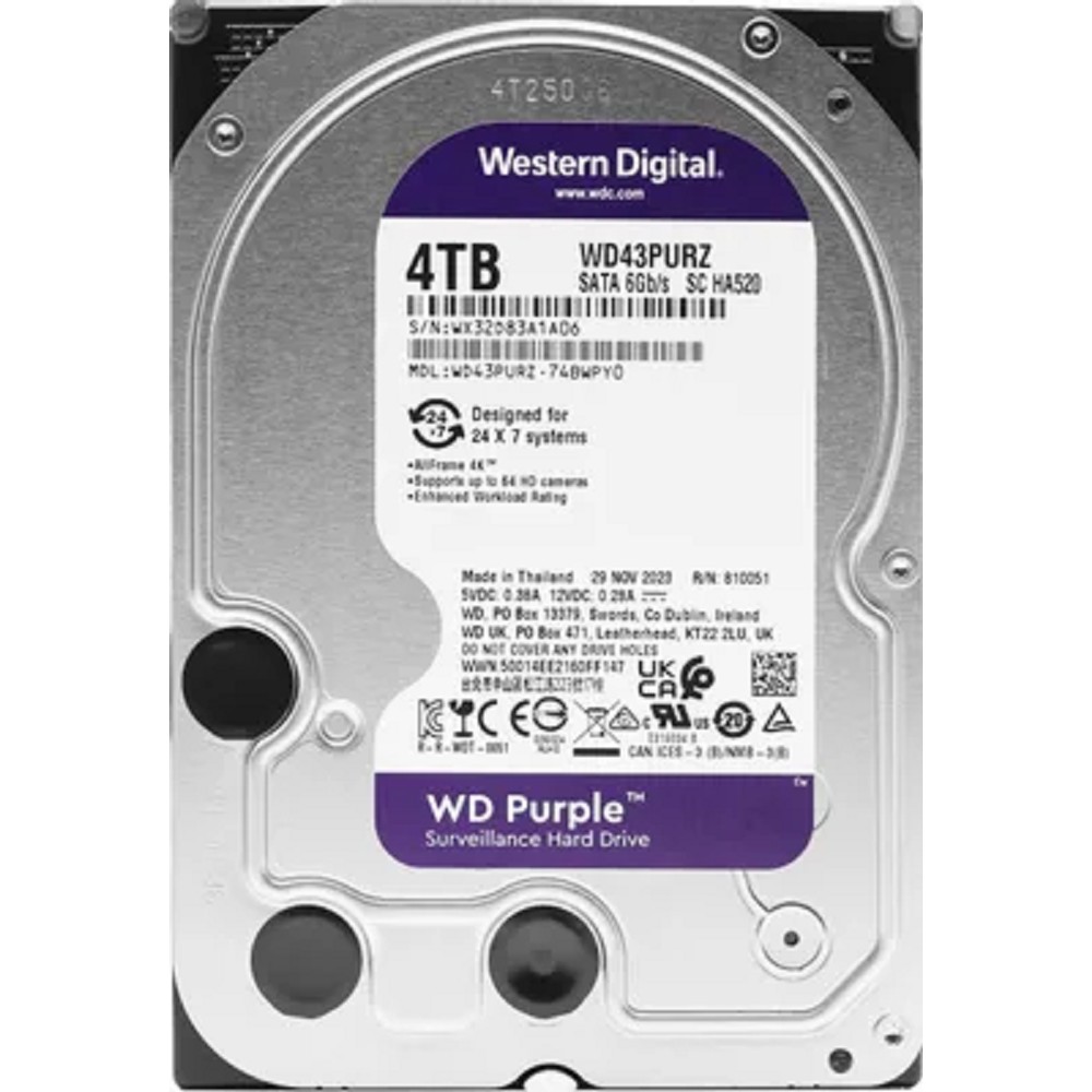 4TB WD Purple (WD43PURZ) {Serial ATA III, 5400- rpm, 256Mb, 3.5"}