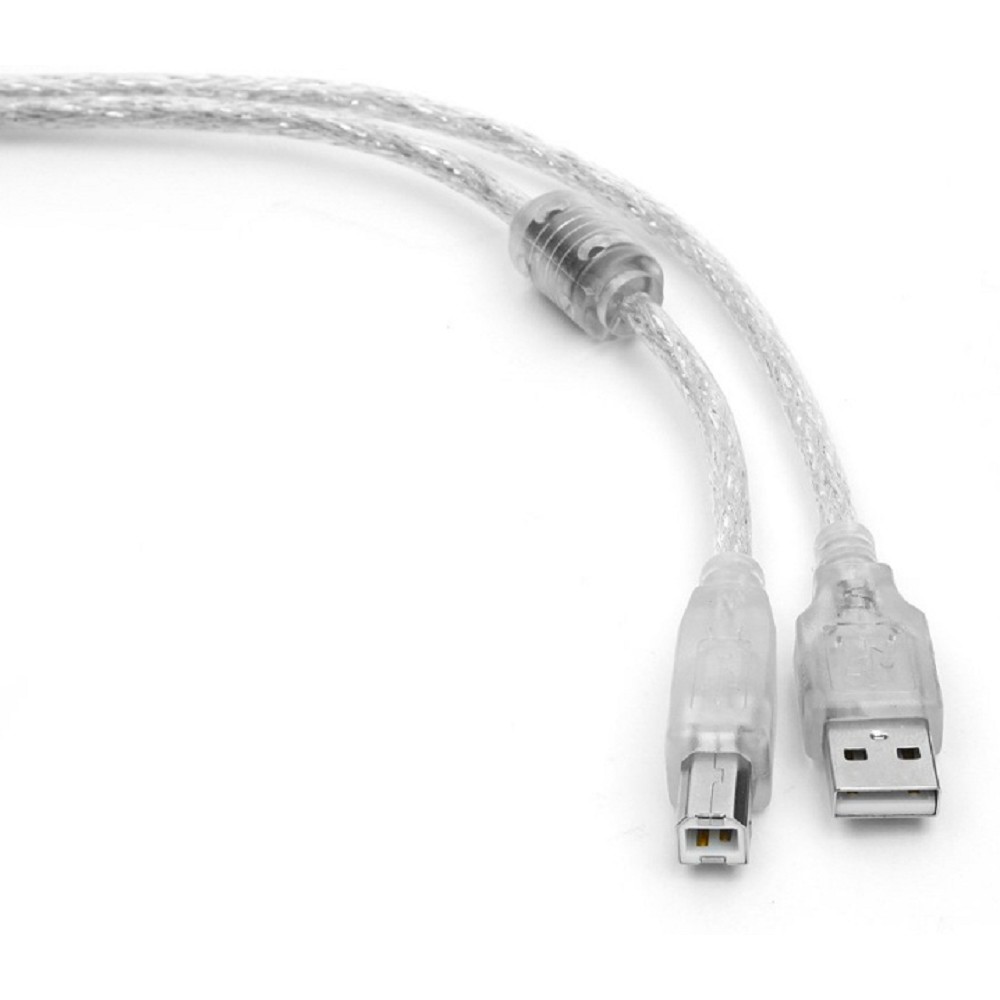 Кабель USB2.0 Cablexpert AM/BM, медь, двойн.экран, фер.кольцо, Pro, 0.75м, прозрач, пакет (CCF-USB2-AMBM-TR-0.75M)