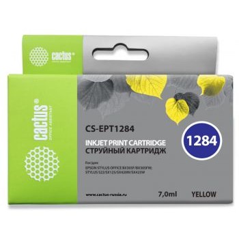 Cactus T1284 Картридж для EPSON Stylus S22/SX125/SX130/SX420W/Office BX305F желтый (7мл) 