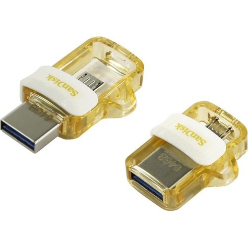 SanDisk USB Drive 64GB SDDD3-064G, Ultra Dual Drive, White-Gold, Retail, 4x6 Insert
