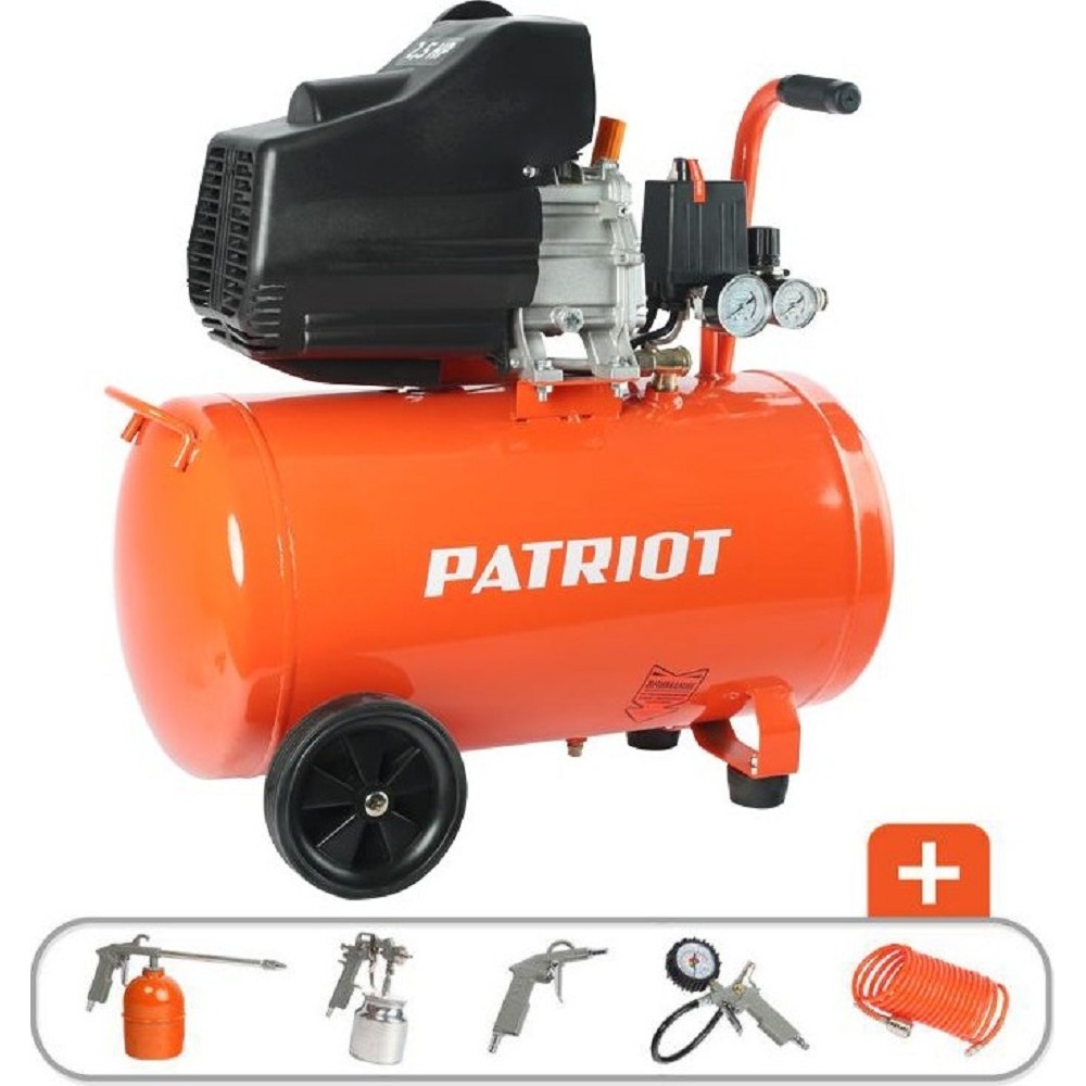 PATRIOT EURO 50-260К Компрессор [525306316] { Мощность: 1.8 кВт; Напряжение: 230В~50Гц; Обороты двигателя: 2850 об/мин; Производительность: 260 л/мин; Объем ресивера: 50 л; Давление: 8 бар; Вес: 28,5}