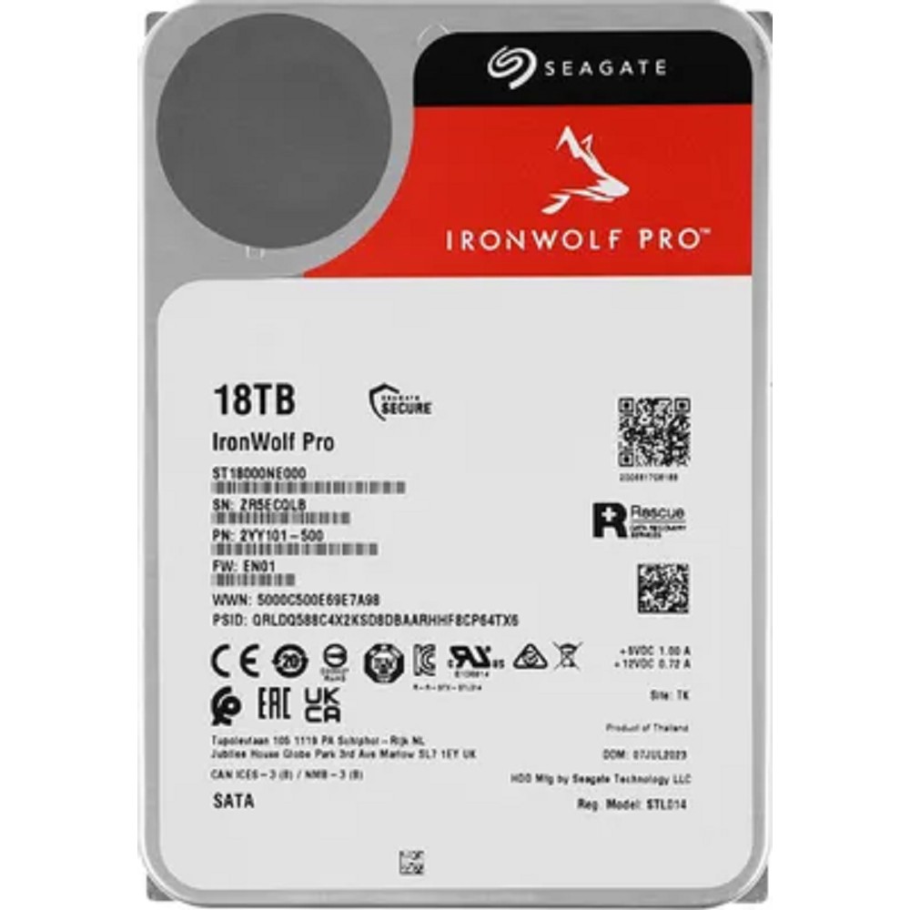 18TB Seagate Ironwolf Pro (ST18000NE000) {SATA 6 Гбит/с, 7200 rpm, 256mb buffer, для NAS, 24x7}