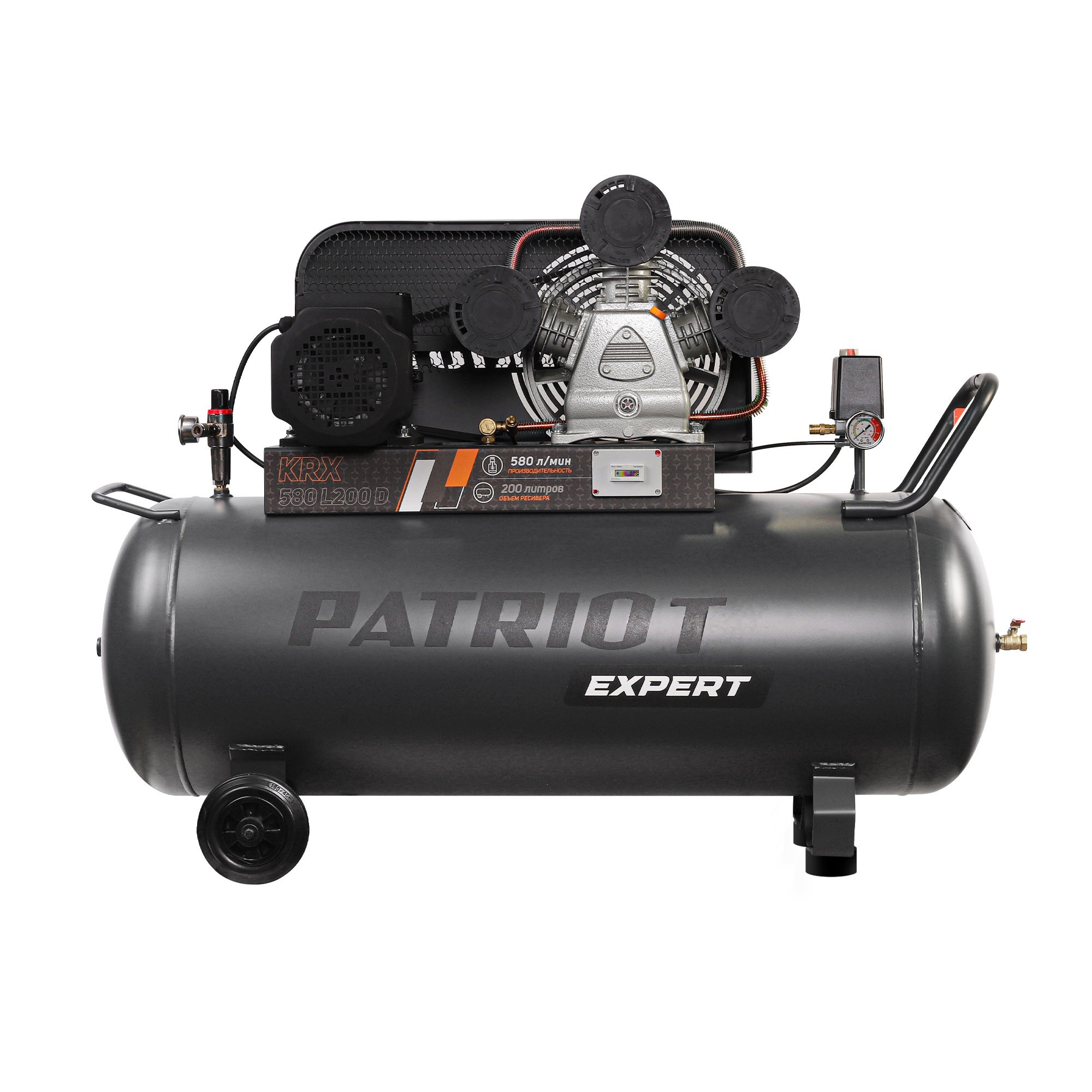 Компрессор PATRIOT KRX 580 L200 D [545302335] { поршневой, ременной, масляный, 580 л/мин, 200 л, 10 бар, 3 кВт, 400 В }