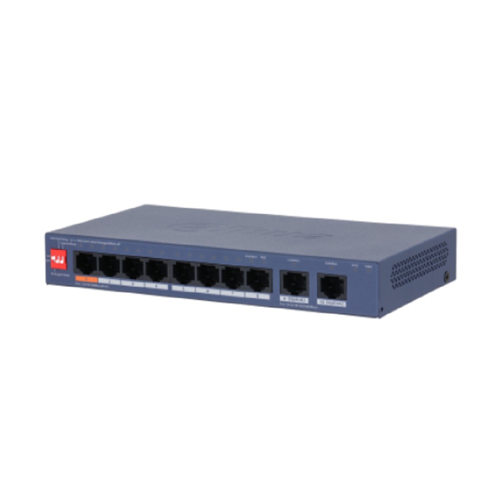 DAHUA DH-CS4010-8ET2GT-60 8-портовый PoE коммутатор управляемый 8 RJ45 10/100Мбит/с (PoE/PoE+/Hi-PoE), 2 RJ45 10/100/1000Мбит/с (uplink); до 60Вт, до 250м