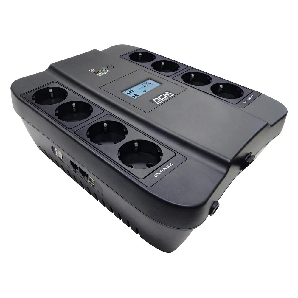 PowerCom Spider SPD-550U LCD USB ИБП {Line-Interactive, 550VA / 330W, 8xEURO: 4 с резервным питанием, 4 с фильтрацией, USB/USB-порт зарядки 2.4 А} (1456259)
