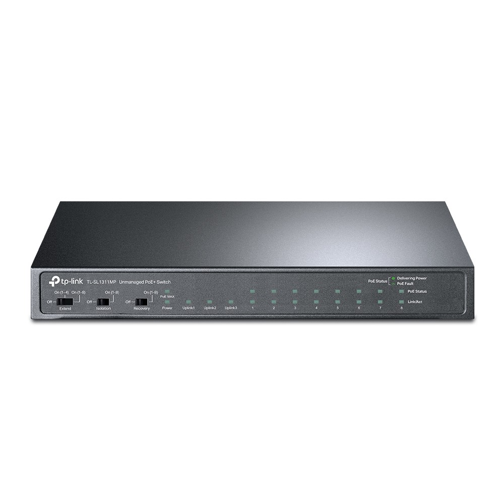 TP-Link TL-SL1311MP Неуправляемый PoE-коммутатор (8 портов PoE+ 10/100 Мбит/с, 2 гигабитных порта без РоЕ и 1 слот SFP)
