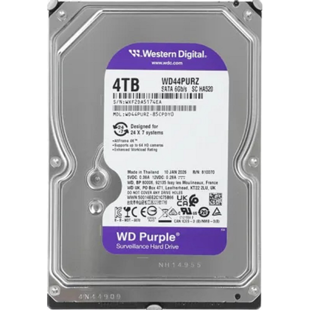 4TB WD Purple (WD44PURZ) {Serial ATA III, 5400- rpm, 128Mb, 3.5"}