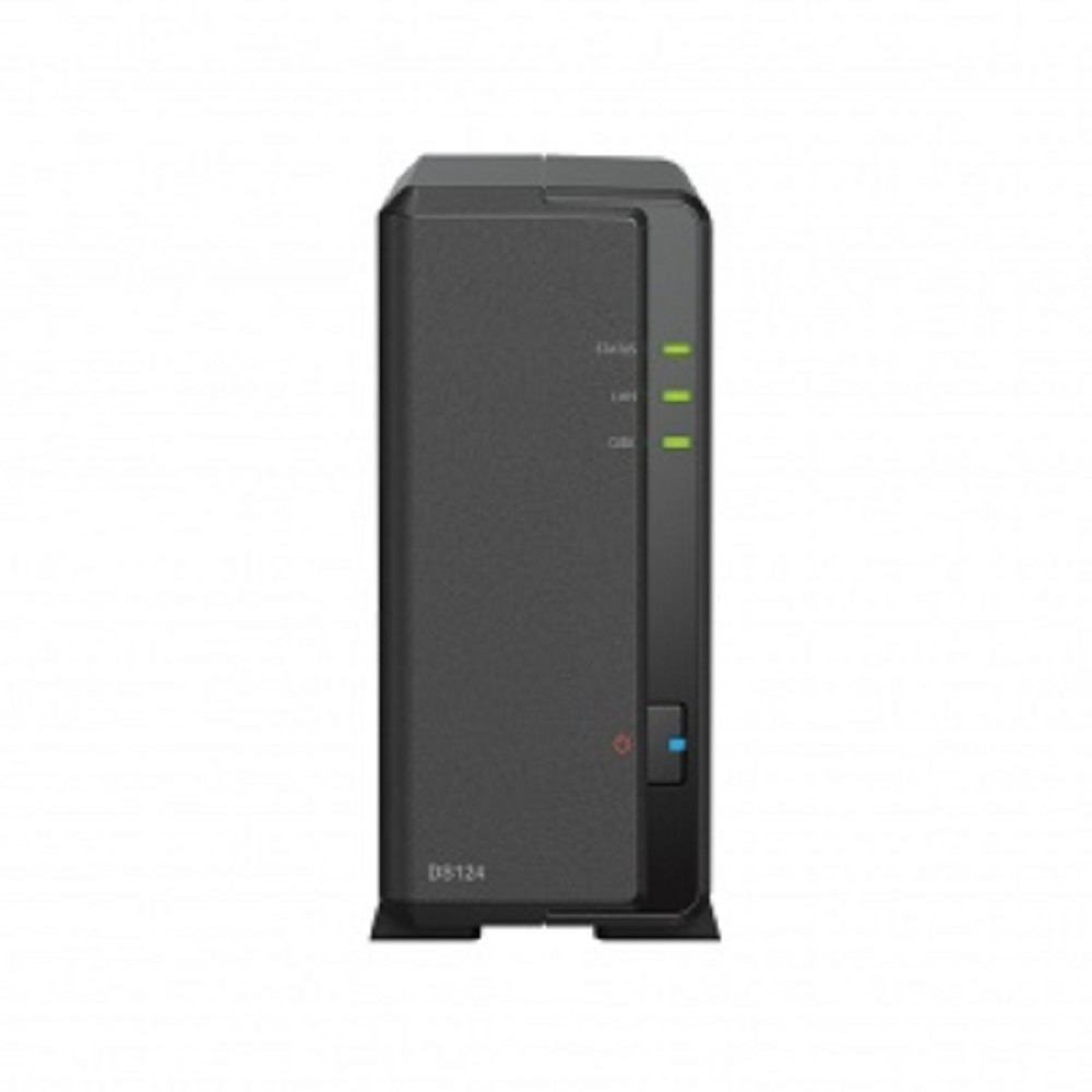 Synology DS124 Сетевое хранилище 1x 2.5" / 3.5", горячая замена, RAID modes: keine, 1x GB-LAN, Веб-сервер, 2x USB3.0, процессор: Quad Core 1.40 GHz, 1 GB ОЗУ вилка UK/HK 3-pin