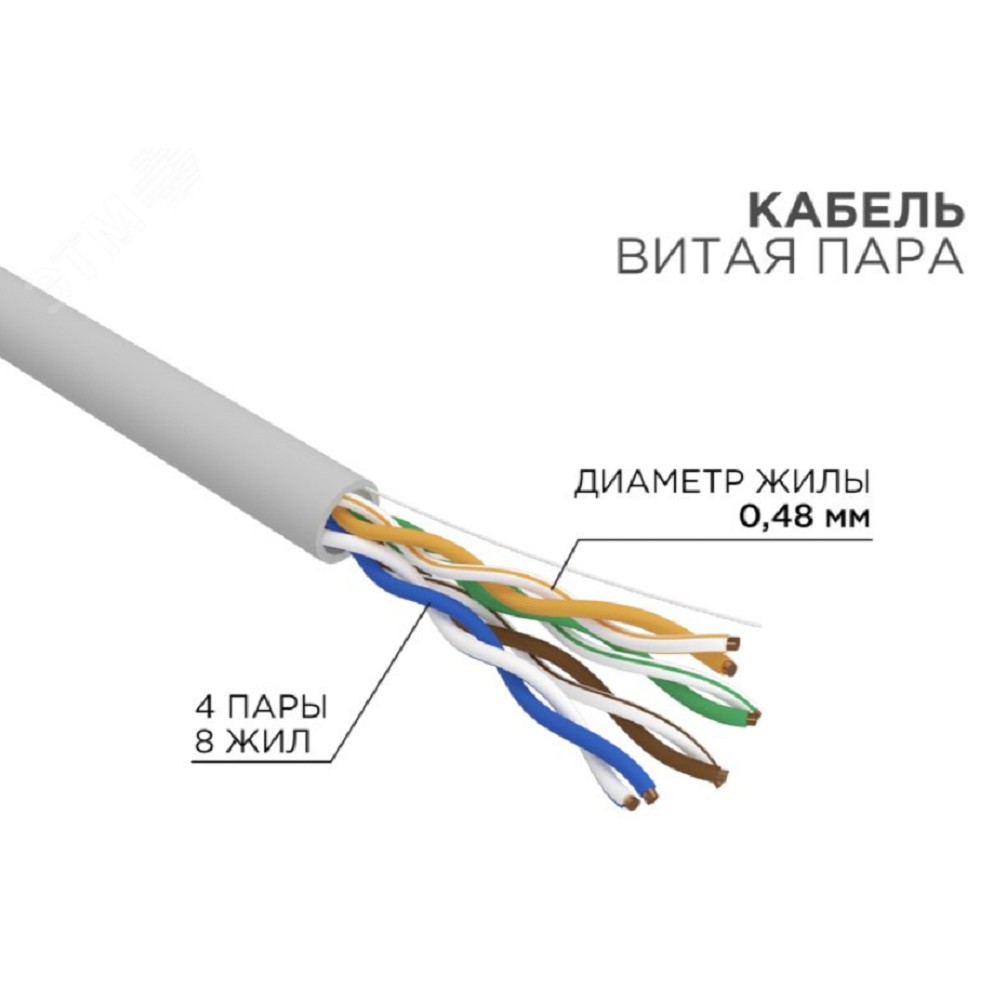 Rexant (01-0059-R) Кабель витая пара U/UTP, CAT 5e, ZH нг(А)-HF, 4PR, 24AWG, INDOOR, SOLID, серый, 305м, серия LIGHT РФ