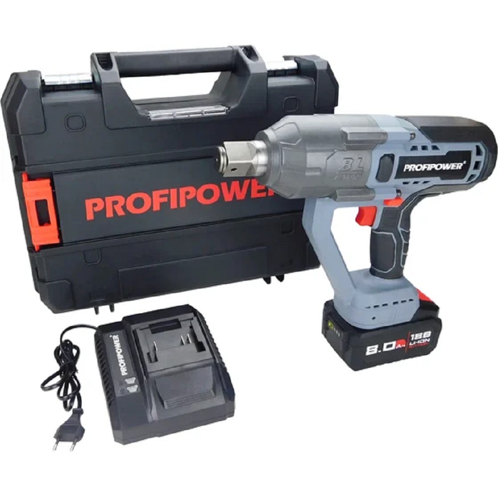 Аккумуляторный бесщеточный ударный гайковерт PROFIPOWER T-2500N (18В,Li-ion-1шт, 8.0Ач, 2500Нм, З/У, в кейсе) [E0189]