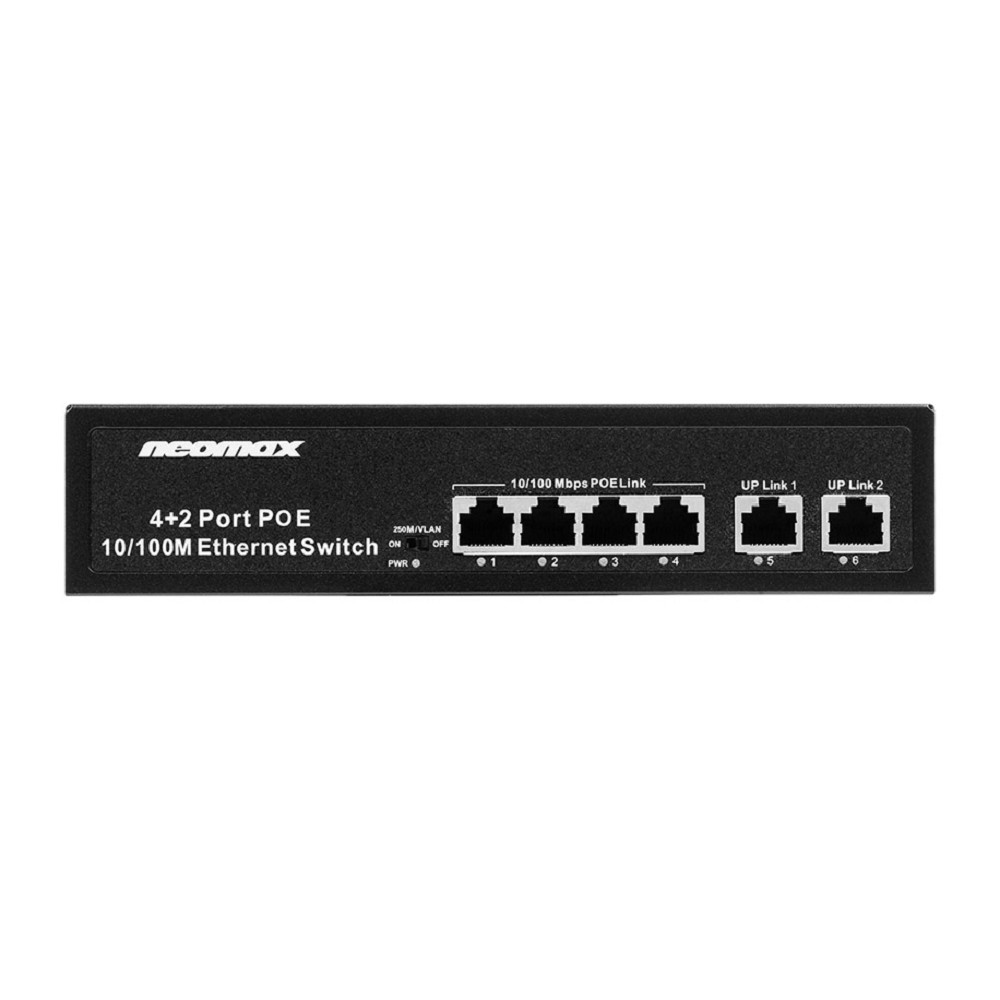 NEOMAX неуправляемый коммутатор NMS-106PoE-100-S, 6 портов 100 Mbps, 4xPoE+, 110W, металл