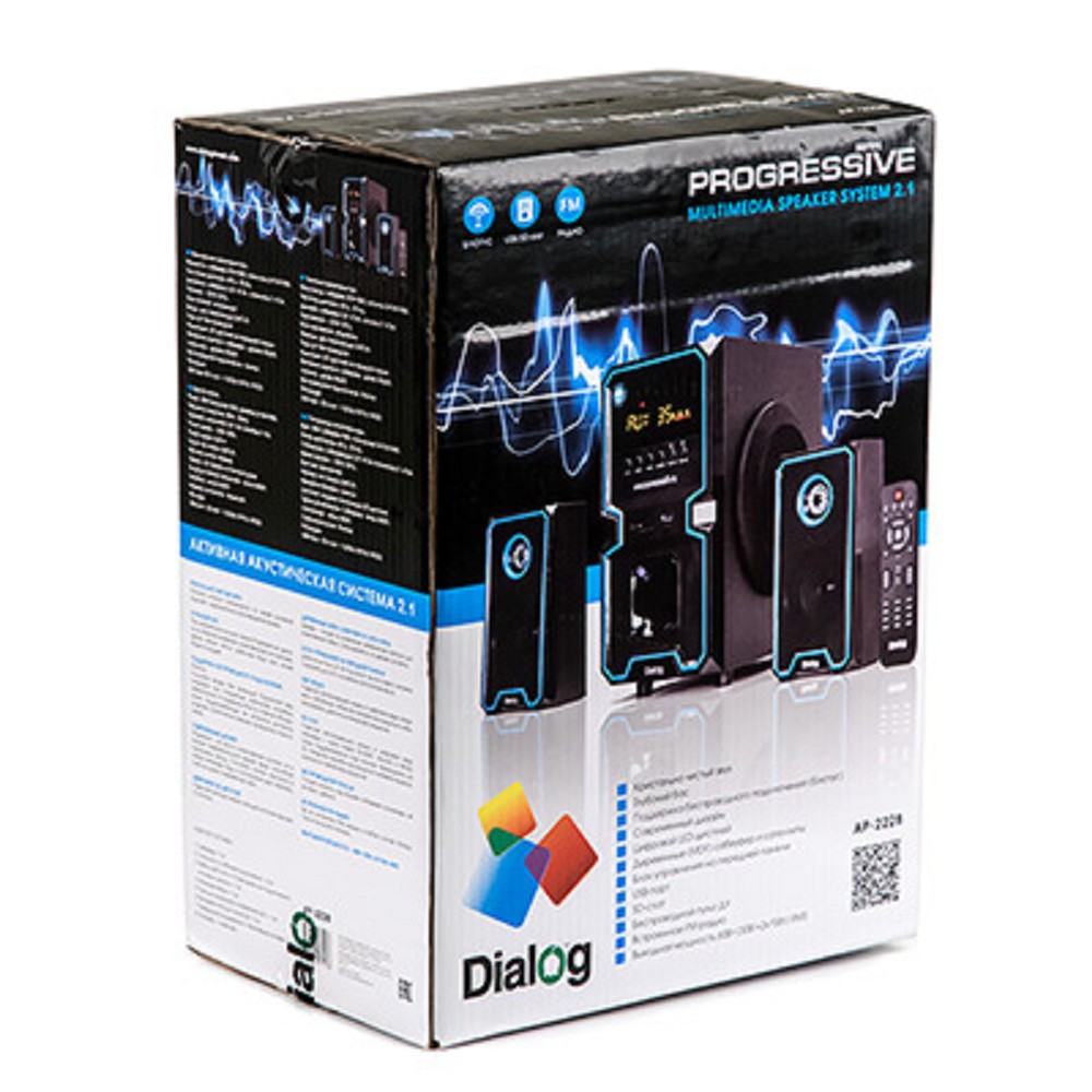 Dialog Progressive AP-222B BLACK - акустические колонки 2.1, 30W+2*10W RMS, Bluetooth, USB+SD reader