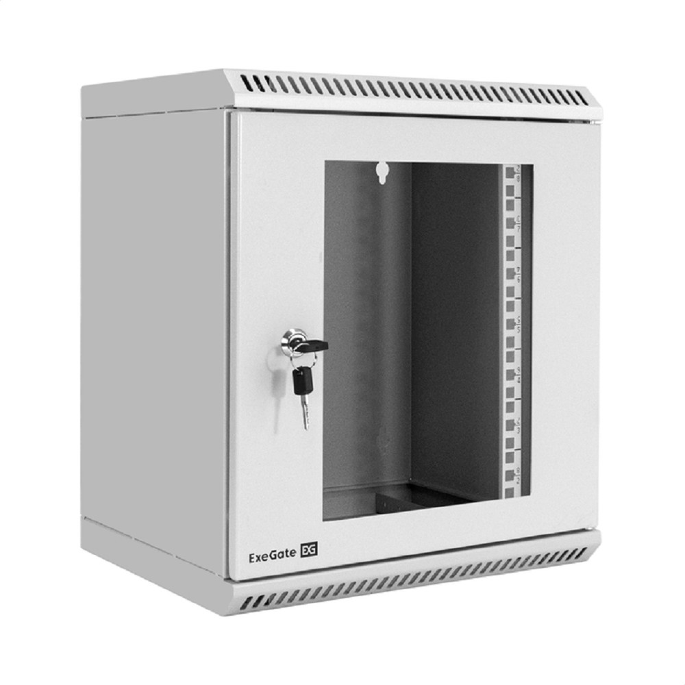 Exegate EX298625RUS Шкаф телекоммуникационный 10" настенный 9U ExeGate EC-WM-9U.280.G.GREY (10”, 9U, 350x280x420mm (ШхГхВ), передняя дверь закаленное стекло, пыле- и влагозащита IP23, светло-серый RAL