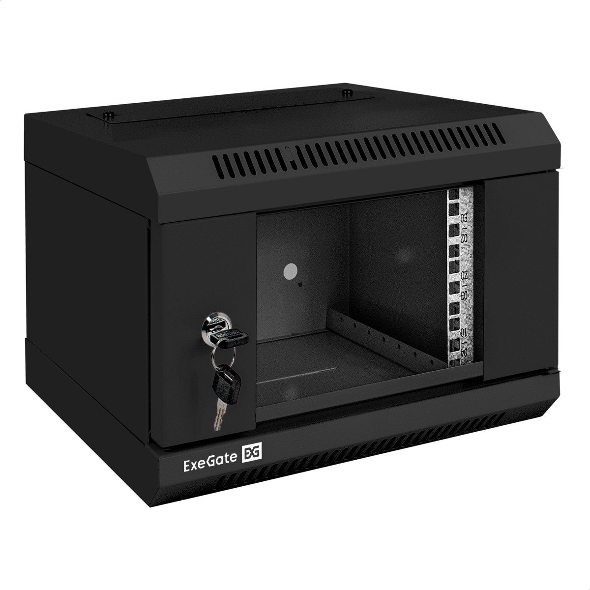 Exegate EX300248RUS Шкаф телекоммуникационный 10" настенный 4U ExeGate EC-WM-4U.310.G.BLACK (10”, 4U, 330x310x230mm (ШхГхВ), передняя дверь закаленное стекло, пыле- и влагозащита IP23, черный RAL 9004
