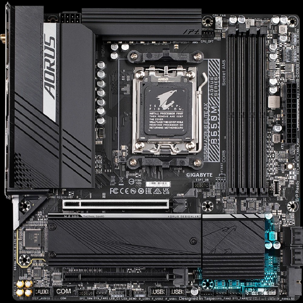 Gigabyte B650M AORUS ELITE AX {Socket AM5, AMD B650, 4xDDR5-5200, HDMI+DP, 2xPCI-Ex16, 4xSATA3(RAID 0/1/10), 2xM.2, 8 Ch Audio, 2.5GLan, WiFi, (4+4)xUSB2.0, (7+2)xUSB3.2, (1+1)xUSB3.2 Type-C™, mATX}