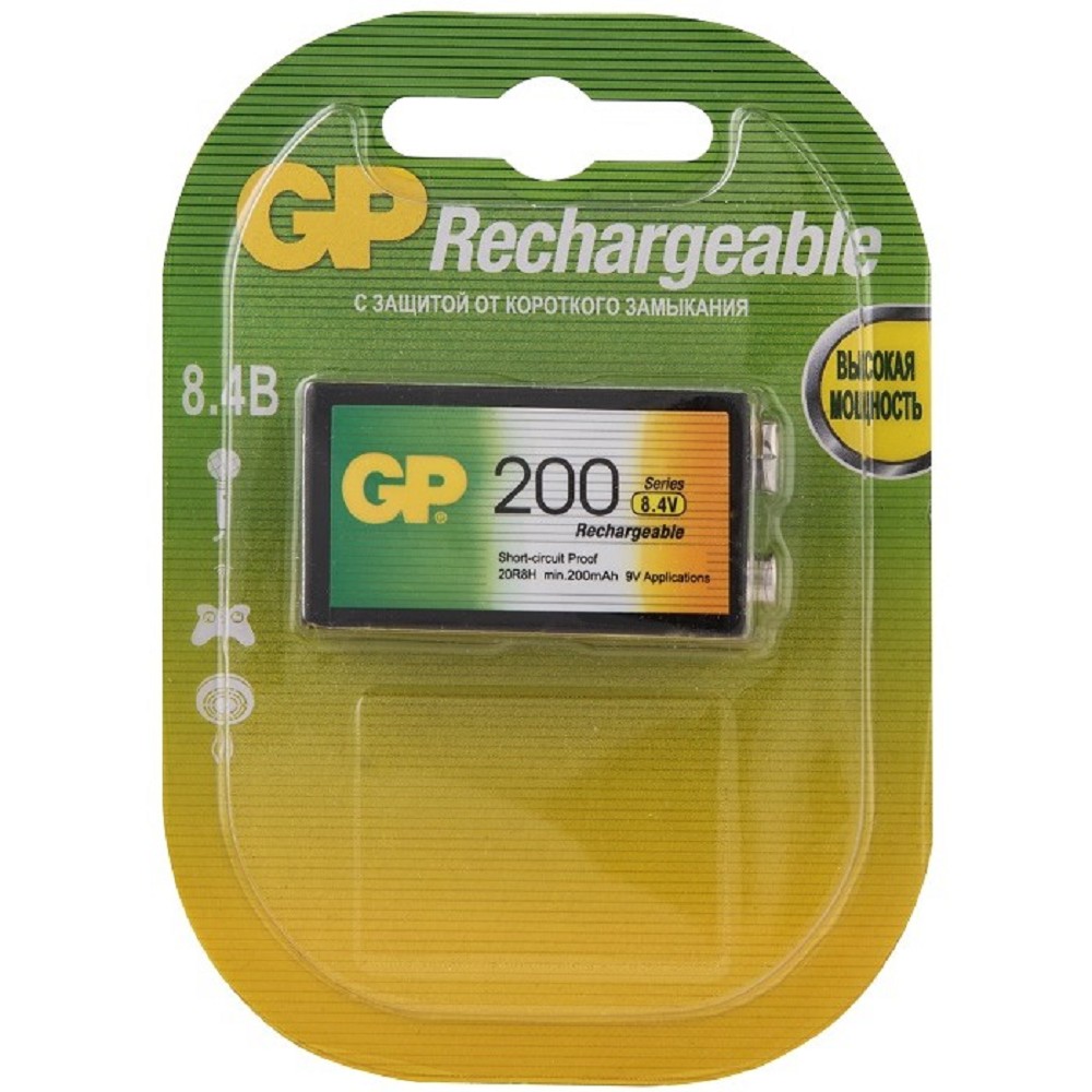 удалено!!! аналог 1359718 Аккумулятор GP 20R8H-BC1 (8,4V, 200mAh, типа "Крона") NiMh <уп. 1шт>