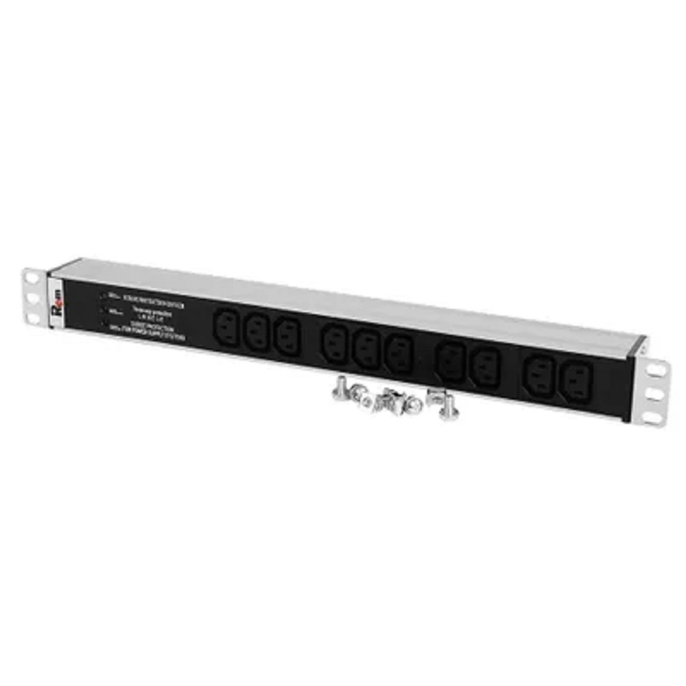 REM Блок розеток Rem-10 без шнура с фил. и инд., 10 IEC 60320 C13, вход IEC 60320 C14, 10A, алюм., 19" (R-10-10C13-FI-440-Z)