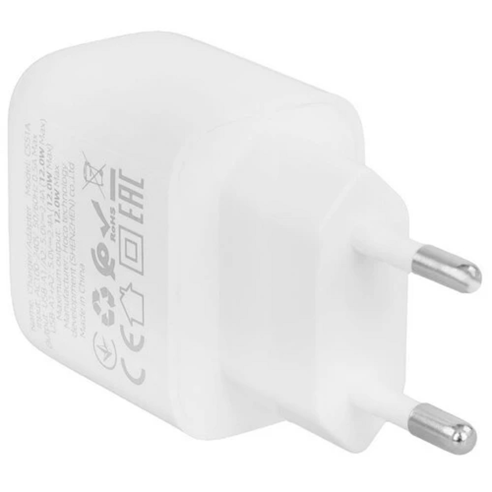 HOCO CS51A/ Сетевое ЗУ/ 2 USB/ Выход: 12W/ белый