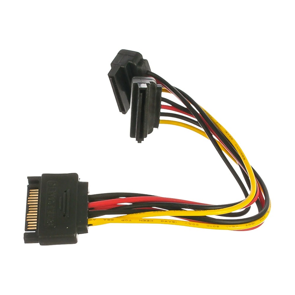 Gembird/Cablexpert Кабель питания SATA, 15см, 15pin (M)/2x15pin(F) на 2 SATA устройства, угловой разъем (CC-SATAM2F-02)