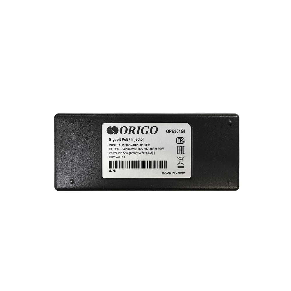 ORIGO OPE301GI/30W/A1A Гигабитный инжектор PoE+ 802.3af/at, 30 Вт, 54В DC