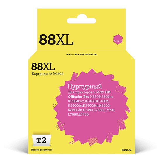 T2 C9392AE Картридж (IC-H9392) №88XL для HP OfficeJet Pro K550/K5400/K8600/L7480/L7580/L7680/L7780, пурпурный, 1700 стр.