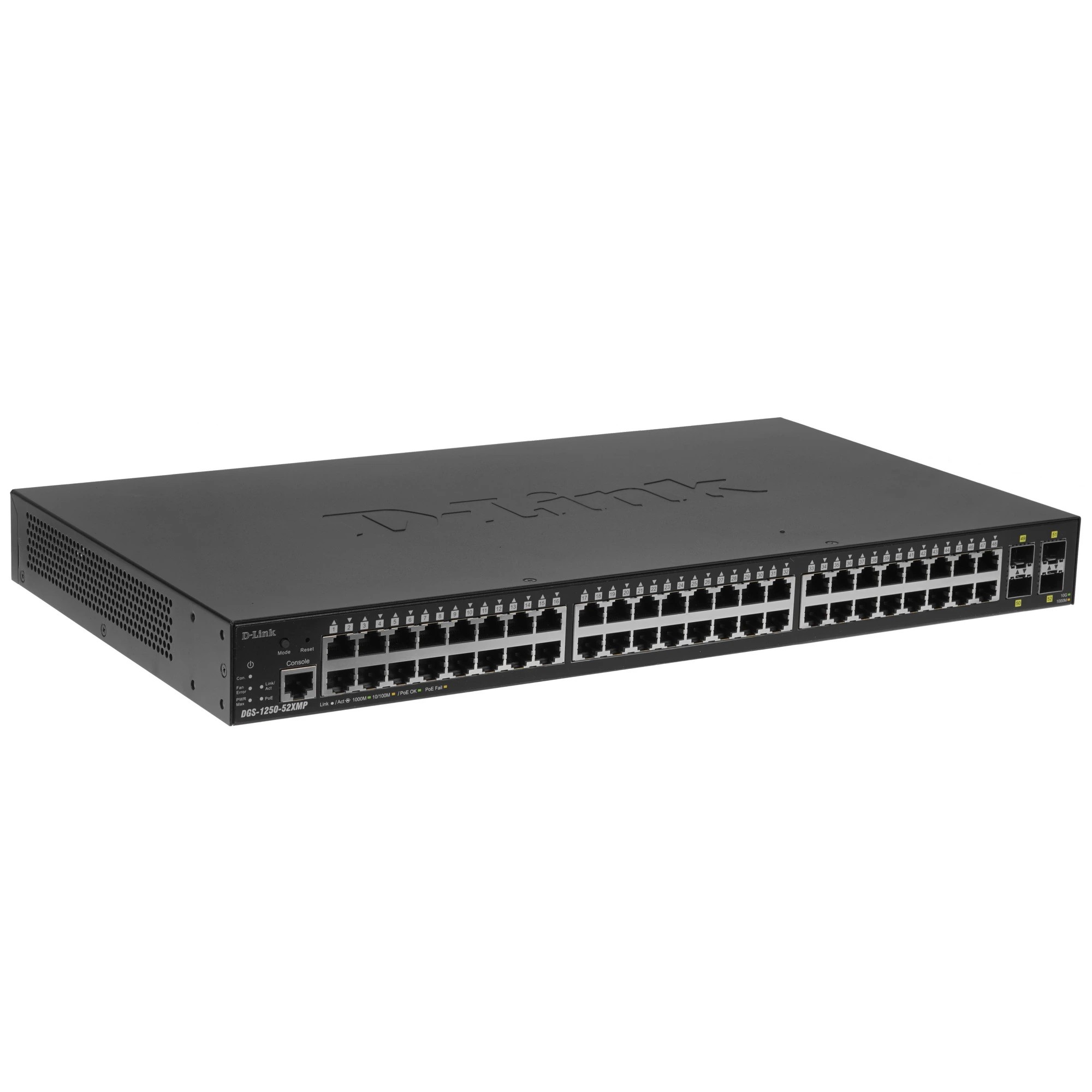 D-Link DGS-1250-52XMP/A1A Управляемый L2 коммутатор с 48 портами 10/100/1000Base-T и 4 портами 10GBase-X SFP+ (48 портов PoE 802.3af/at, PoE-бюджет 370 Вт)