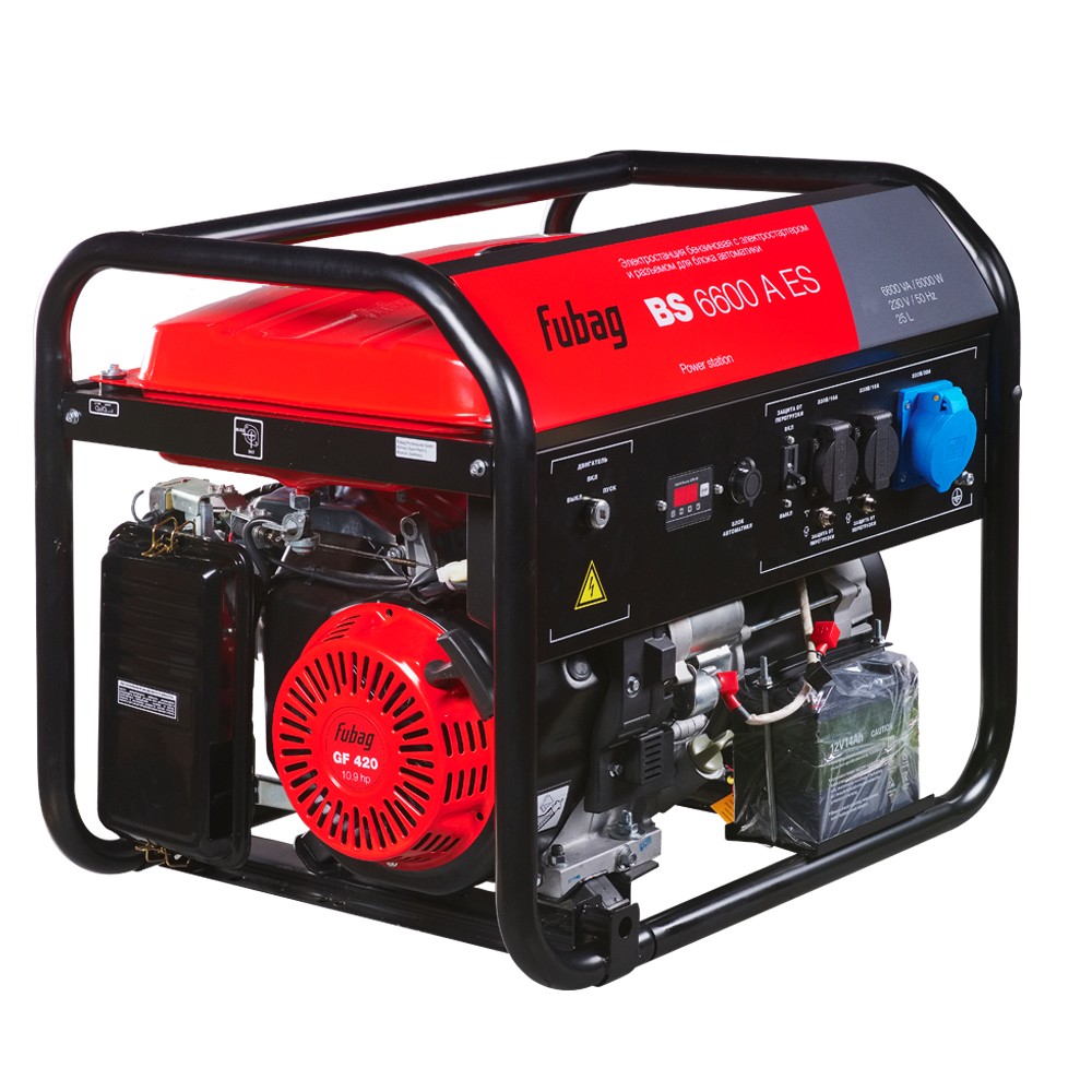FUBAG BS 6600 A ES Электростанция бензиновая [641692/646281] {Электростартер, 6.6 кВа/6.0 кВт, 230 В, 420 объем см3, 8,0/10,9 кВт, л.с., 78 дБ 7м, Время работы 3/4 нагрузки 9.5ч, 25 л бак, 86.6 кг}