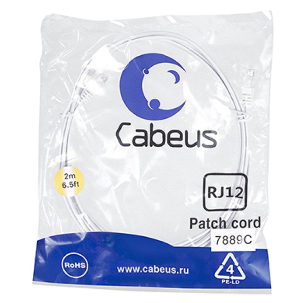 Cabeus PC-TEL-RJ12-2m Патч-корд 6p4c телефонный, 2 м, белый