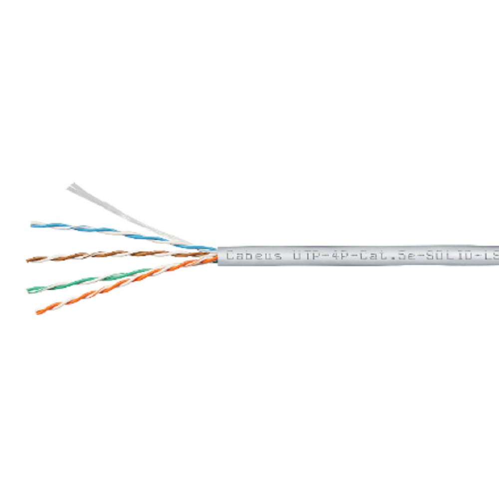 CABEUS UTP-4P-CAT.5E-SOLID-LSZH-GY КАБЕЛЬ ВИТАЯ ПАРА UTP (U/UTP), КАТЕГОРИЯ 5E, 4 ПАРЫ (24 AWG), ОДНОЖИЛЬНЫЙ, СЕРЫЙ, LSZH, НГ(А)-HF, (305 М)