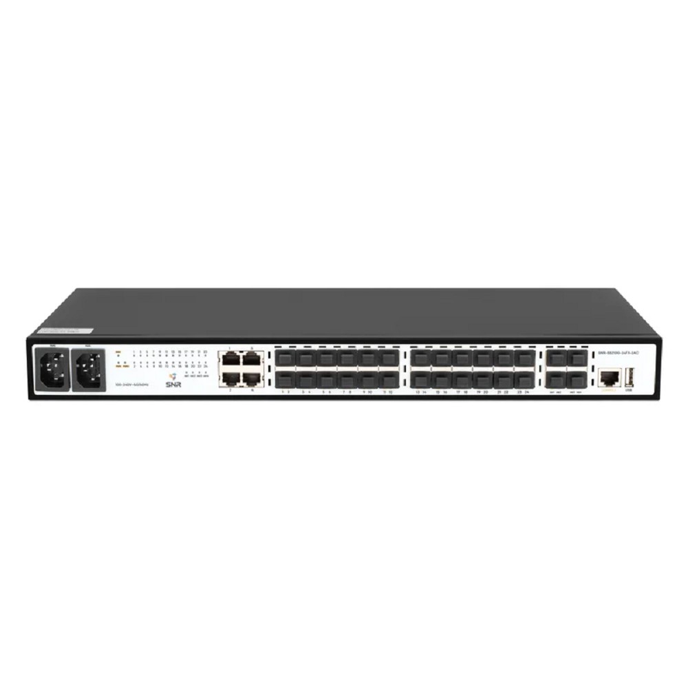 SNR SNR-S5210G-24FX-2AC Управляемый коммутатор уровня 2+, 20 портов 100/1000Base-X SFP, 4 порта Combo 10/100/1000Base-T|100/1000Base-X SFP, 4 порта 1/10G SFP+, два встроенных БП ~220V AC